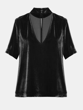 Theory V Neck Luxe Velvet Short Sleeve Top Size Medium